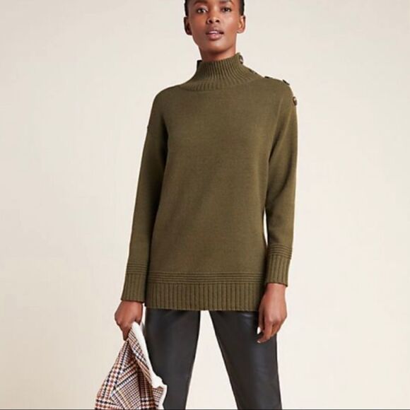 Revolve ANTHROPOLOGIE Margarita tunic Sweater in Green Khaki - Picture 1 of 15